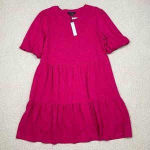 Sanctuary Sunday Stroll Tiered Knit Short Sleeve Dress Bright Rose